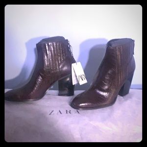 Zara // Animal Embossed Wide Heeled Ankle Boots